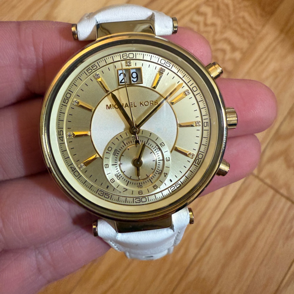 Michael Kors Gold Dial White Strap Watch